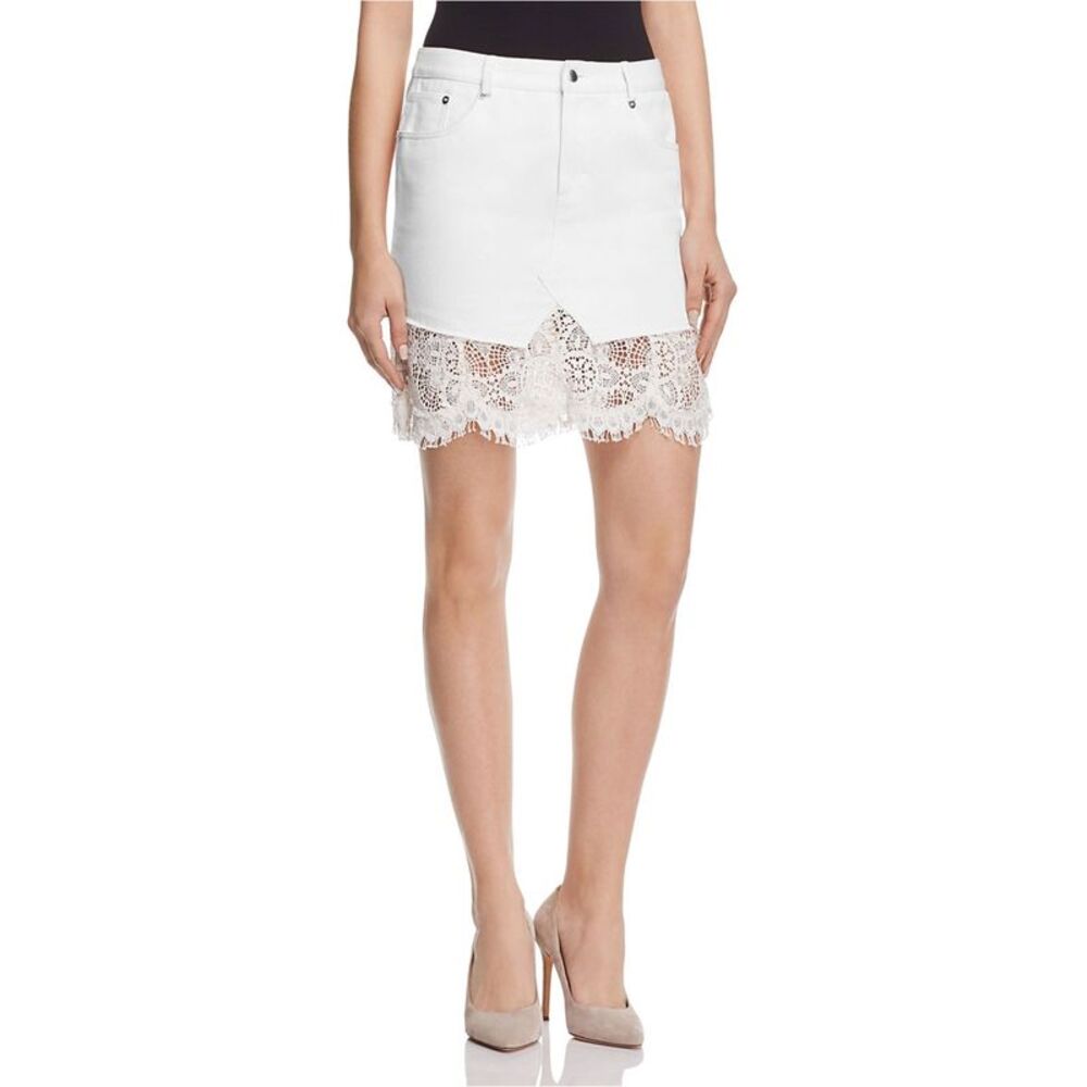 McQ Womens Lace Trim Denim Skirt, NWT
